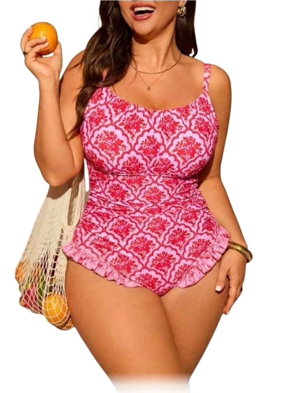 Jasmine Rain NWT Pink Floral Ruffle One-Piece Swimsuit Sz 3XL